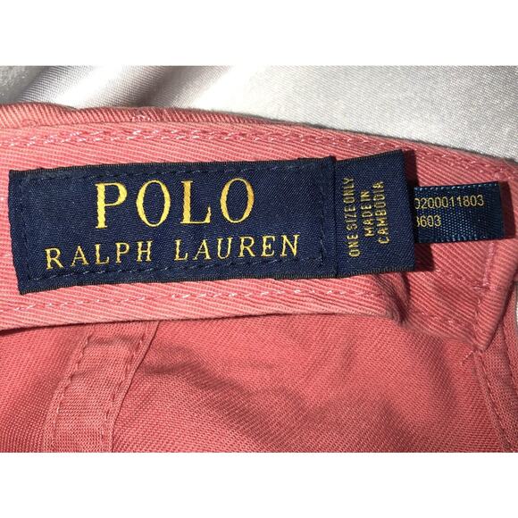 Polo Ralph Lauren Hat Cap Adjustable Strap Salmon Pink Blue Pony Baseball - Picture 6 of 8